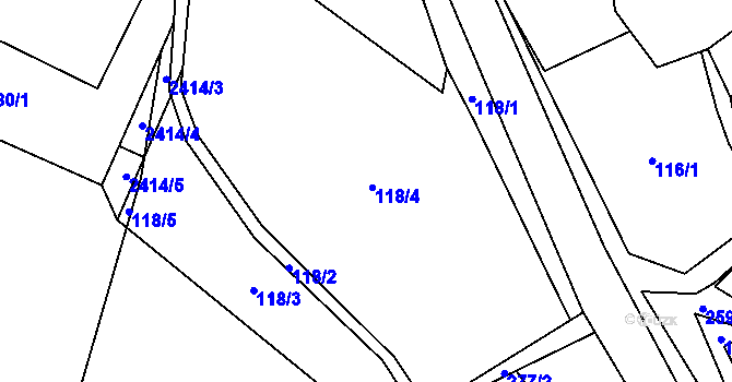 Parcela st. 118 v KÚ Hynčina, Katastrální mapa
