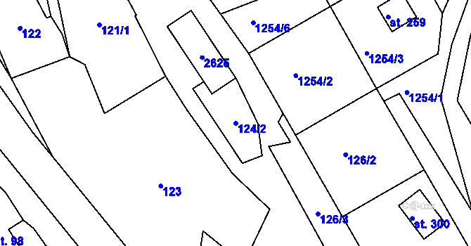 Parcela st. 124/2 v KÚ Hynčina, Katastrální mapa