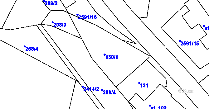 Parcela st. 130/1 v KÚ Hynčina, Katastrální mapa