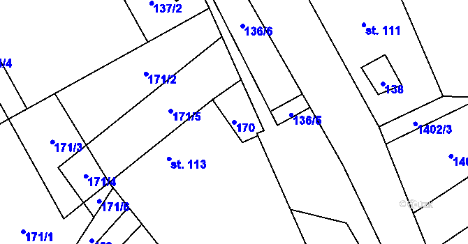 Parcela st. 170 v KÚ Hynčina, Katastrální mapa