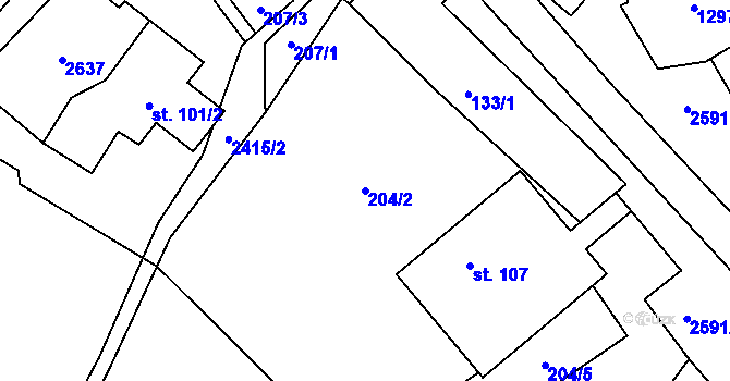 Parcela st. 204/2 v KÚ Hynčina, Katastrální mapa