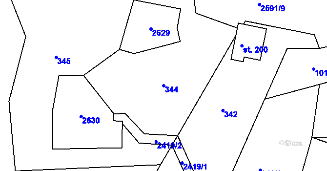 Parcela st. 344 v KÚ Hynčina, Katastrální mapa
