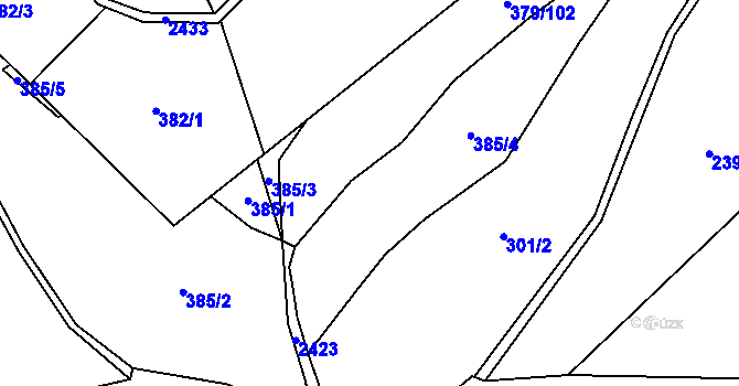 Parcela st. 385 v KÚ Hynčina, Katastrální mapa