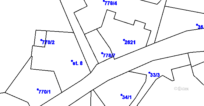 Parcela st. 778/7 v KÚ Hynčina, Katastrální mapa