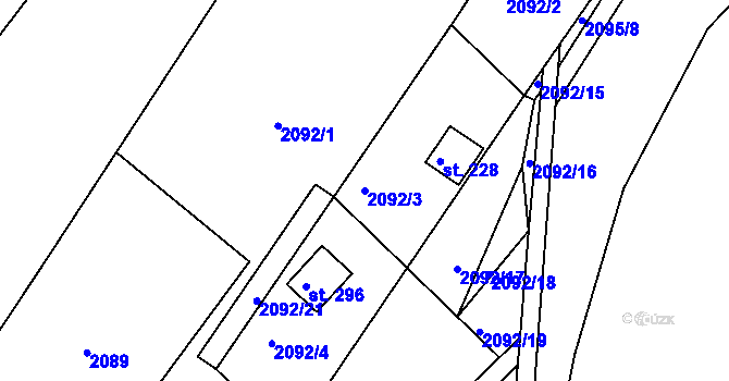 Parcela st. 2092/3 v KÚ Hynčina, Katastrální mapa