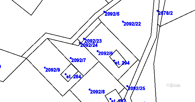 Parcela st. 2092/6 v KÚ Hynčina, Katastrální mapa