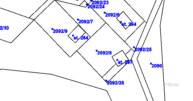Parcela st. 2092/8 v KÚ Hynčina, Katastrální mapa