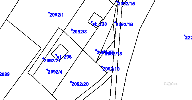 Parcela st. 2092/17 v KÚ Hynčina, Katastrální mapa