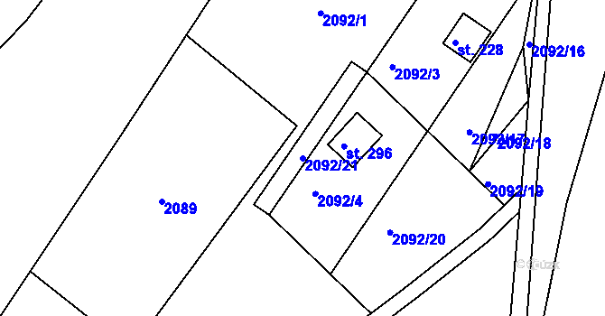 Parcela st. 2092/21 v KÚ Hynčina, Katastrální mapa