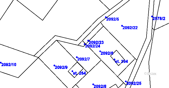 Parcela st. 2092/24 v KÚ Hynčina, Katastrální mapa