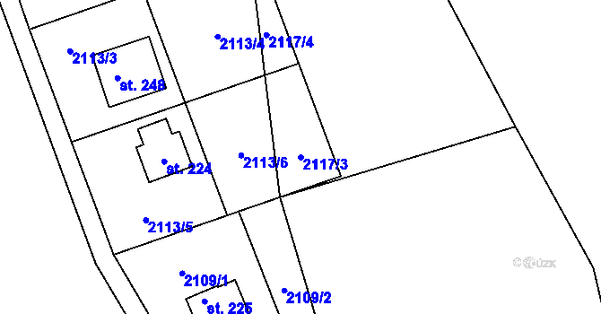 Parcela st. 2117/3 v KÚ Hynčina, Katastrální mapa