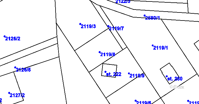 Parcela st. 2119/8 v KÚ Hynčina, Katastrální mapa