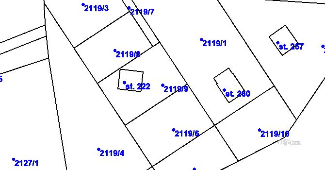 Parcela st. 2119/9 v KÚ Hynčina, Katastrální mapa