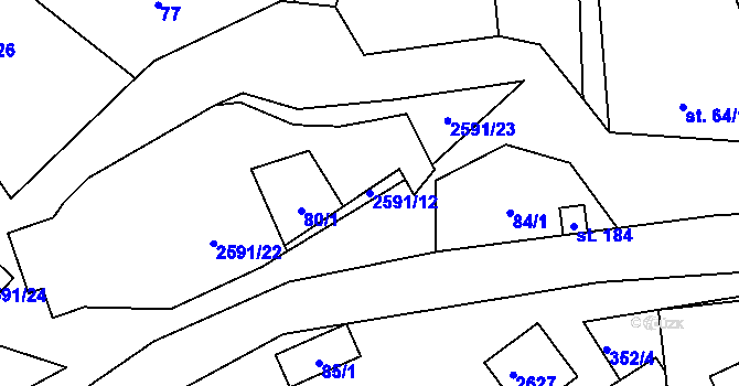 Parcela st. 2591/12 v KÚ Hynčina, Katastrální mapa