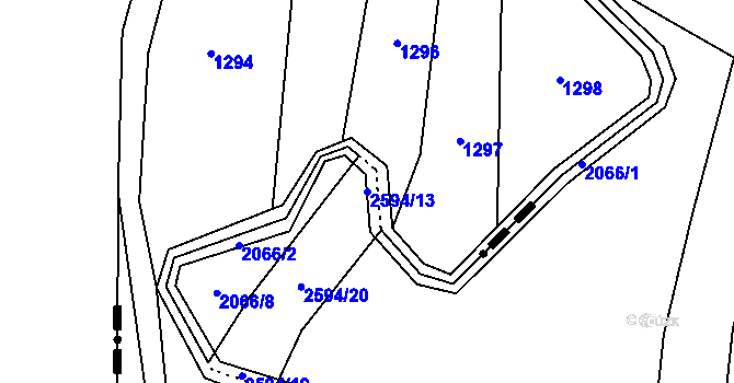 Parcela st. 2594/13 v KÚ Hynčina, Katastrální mapa