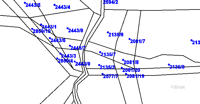 Parcela st. 2135/7 v KÚ Hynčina, Katastrální mapa
