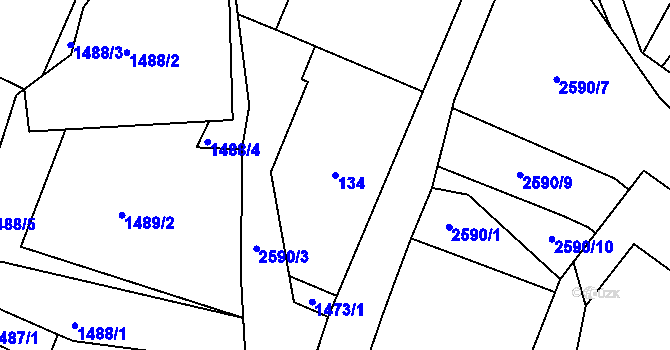 Parcela st. 134 v KÚ Hynčina, Katastrální mapa