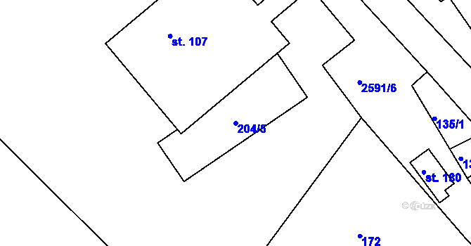 Parcela st. 204/5 v KÚ Hynčina, Katastrální mapa