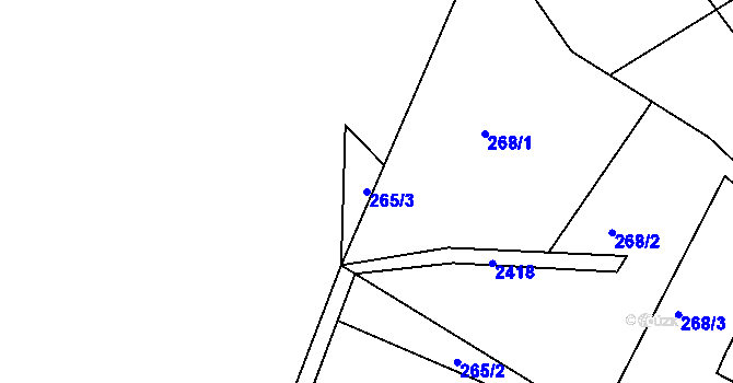 Parcela st. 265/3 v KÚ Hynčina, Katastrální mapa