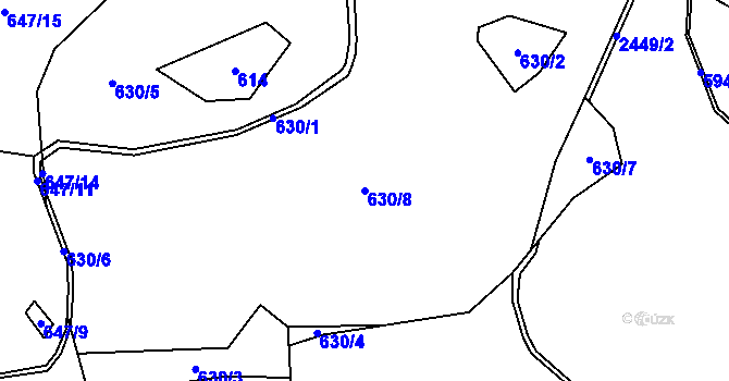 Parcela st. 630/8 v KÚ Hynčina, Katastrální mapa