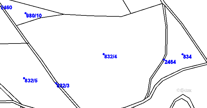 Parcela st. 832/4 v KÚ Hynčina, Katastrální mapa