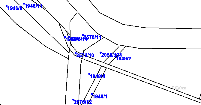 Parcela st. 2058/104 v KÚ Hynčina, Katastrální mapa