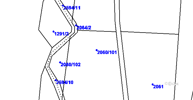 Parcela st. 2060/101 v KÚ Hynčina, Katastrální mapa