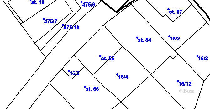 Parcela st. 55 v KÚ Hyršov, Katastrální mapa