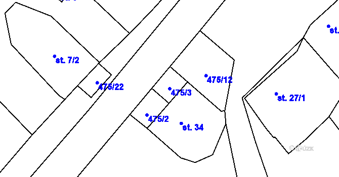 Parcela st. 475/3 v KÚ Hyršov, Katastrální mapa