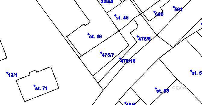 Parcela st. 475/7 v KÚ Hyršov, Katastrální mapa