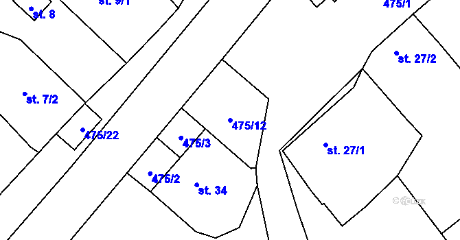 Parcela st. 475/12 v KÚ Hyršov, Katastrální mapa