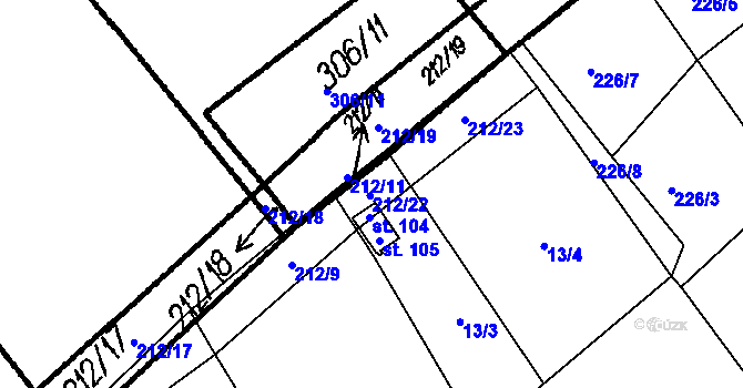 Parcela st. 212/22 v KÚ Hyršov, Katastrální mapa