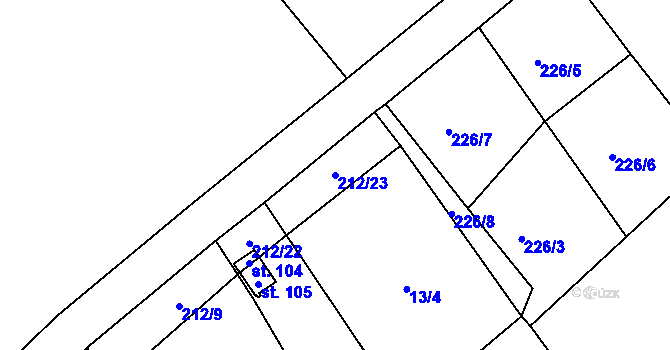 Parcela st. 212/23 v KÚ Hyršov, Katastrální mapa