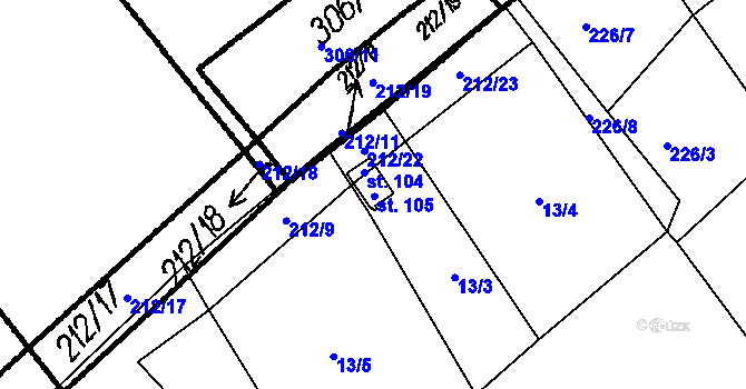Parcela st. 105 v KÚ Hyršov, Katastrální mapa