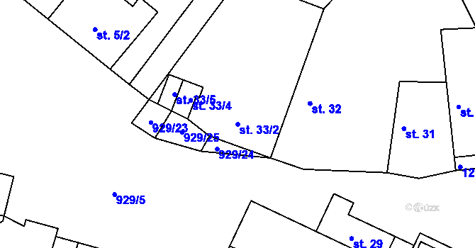 Parcela st. 33/2 v KÚ Hýskov, Katastrální mapa