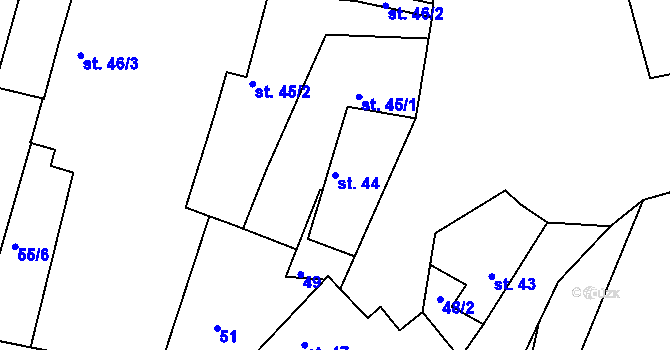 Parcela st. 44 v KÚ Hýskov, Katastrální mapa