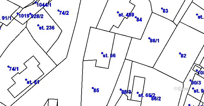 Parcela st. 66 v KÚ Hýskov, Katastrální mapa