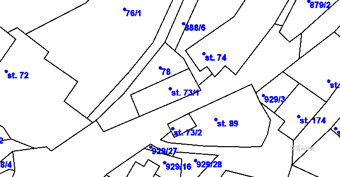 Parcela st. 73/1 v KÚ Hýskov, Katastrální mapa