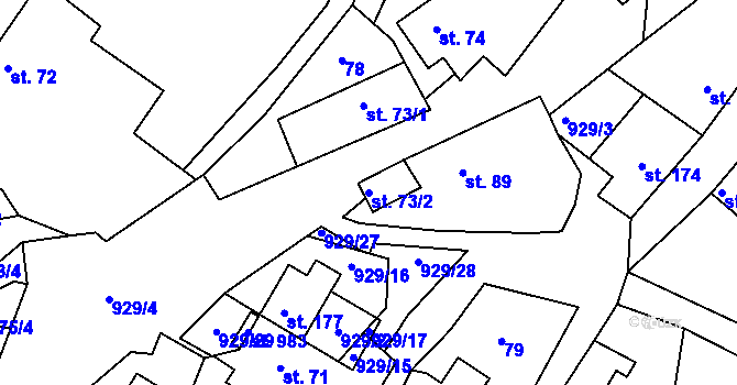 Parcela st. 73/2 v KÚ Hýskov, Katastrální mapa