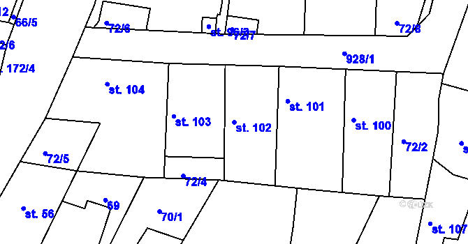 Parcela st. 102 v KÚ Hýskov, Katastrální mapa