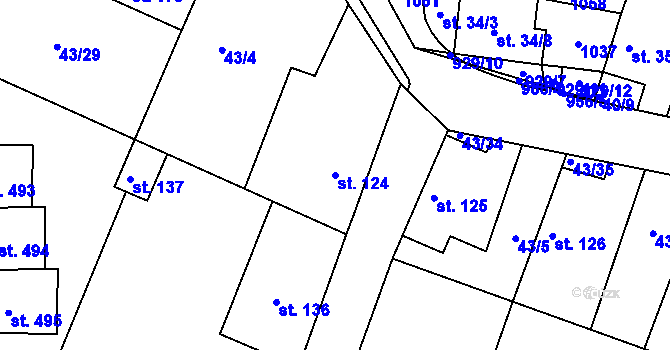 Parcela st. 124 v KÚ Hýskov, Katastrální mapa