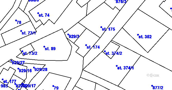 Parcela st. 174 v KÚ Hýskov, Katastrální mapa