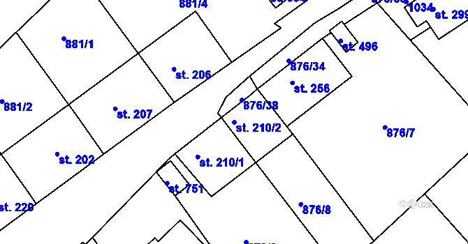 Parcela st. 210/2 v KÚ Hýskov, Katastrální mapa