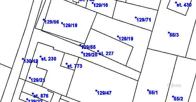 Parcela st. 227 v KÚ Hýskov, Katastrální mapa