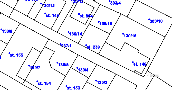 Parcela st. 238 v KÚ Hýskov, Katastrální mapa