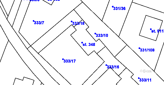 Parcela st. 348 v KÚ Hýskov, Katastrální mapa
