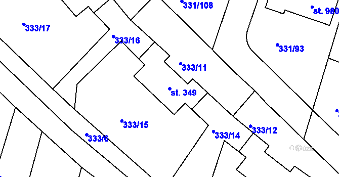 Parcela st. 349 v KÚ Hýskov, Katastrální mapa