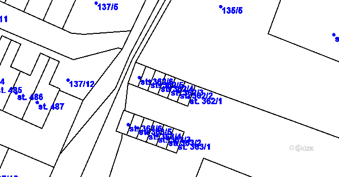Parcela st. 362/3 v KÚ Hýskov, Katastrální mapa