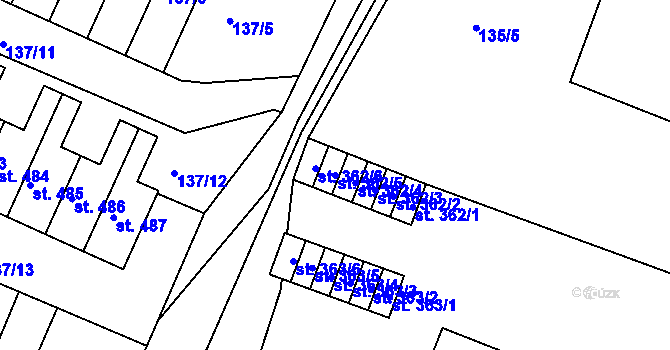 Parcela st. 362/5 v KÚ Hýskov, Katastrální mapa