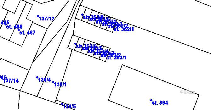 Parcela st. 363/1 v KÚ Hýskov, Katastrální mapa